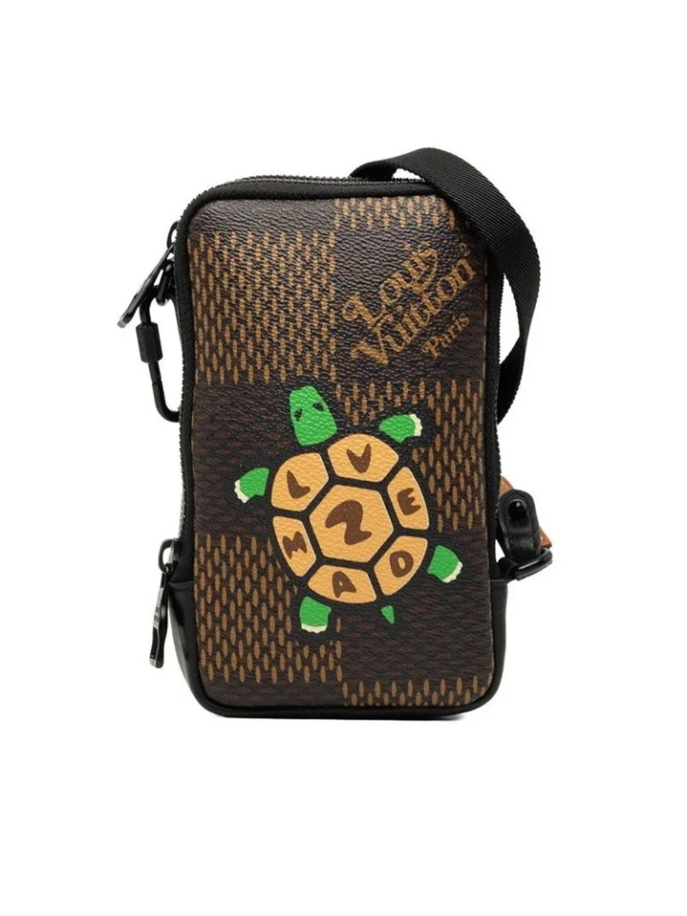 Louis Vuitton NIGO Damier Giant Double Phone Pouch Crossbody Shoulder Bag Brown
